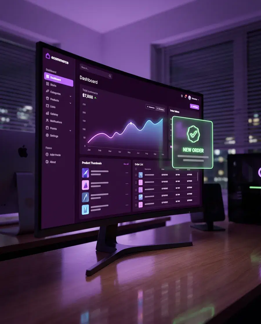 Panel de ventas en pantalla con aviso de nuevo pedido