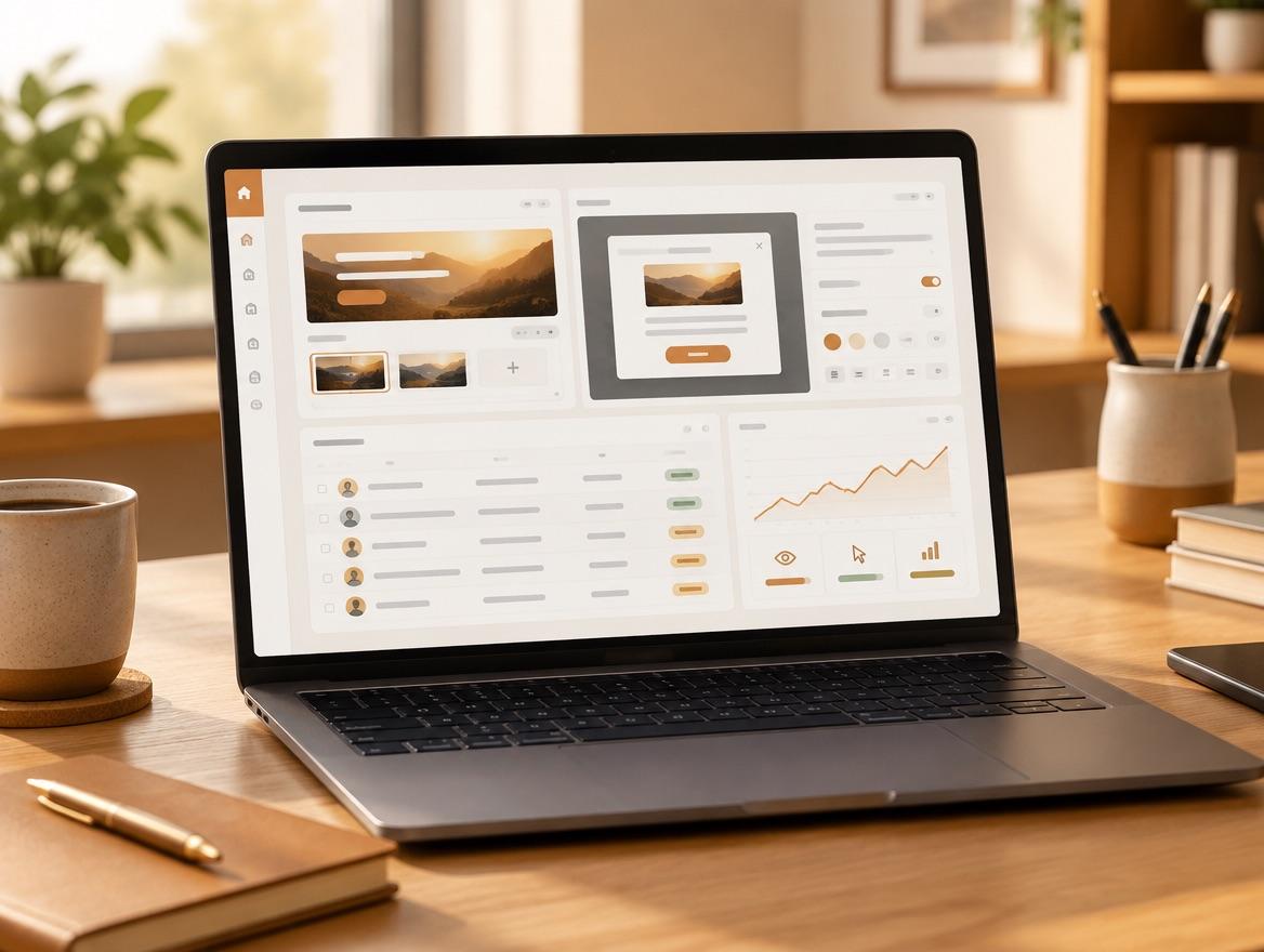 Panel de administración de la web con banners, popups, leads y métricas de campañas