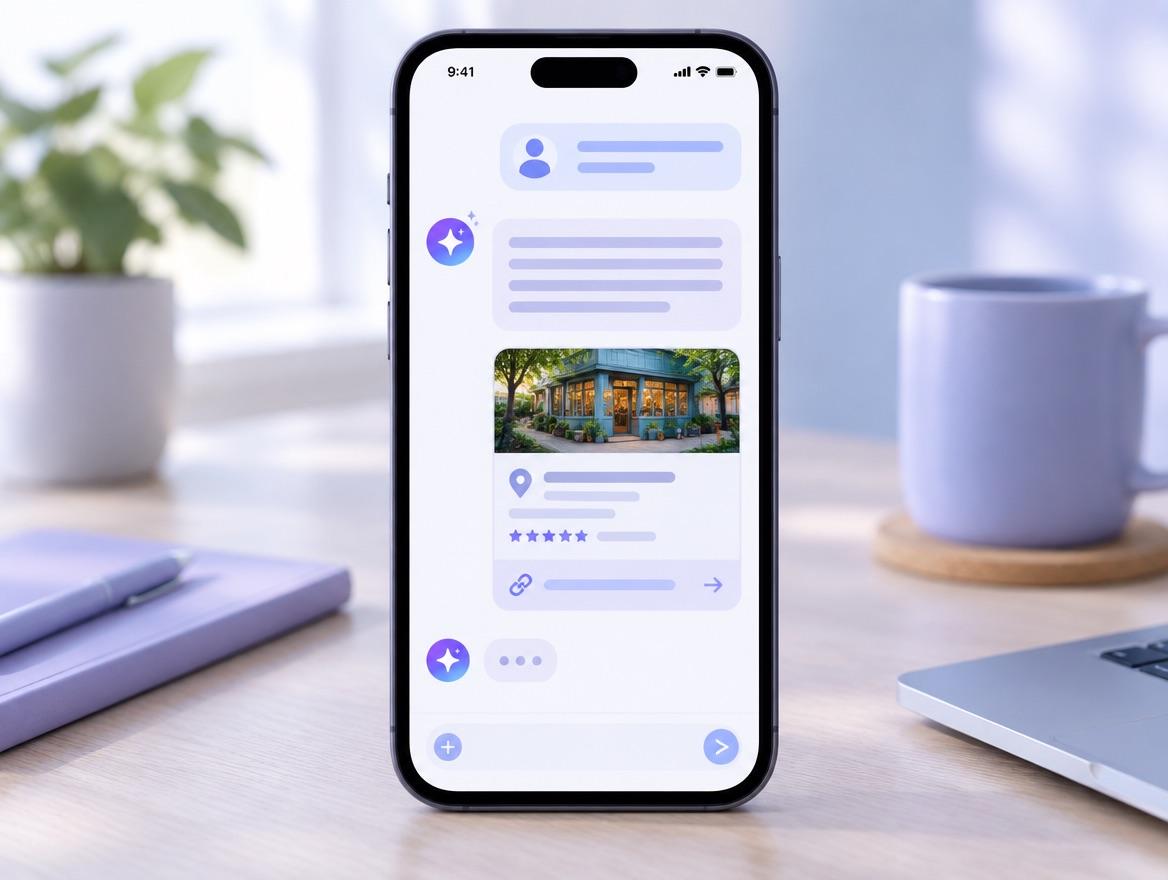 Asistente de IA que recomienda un negocio local con enlace a su web